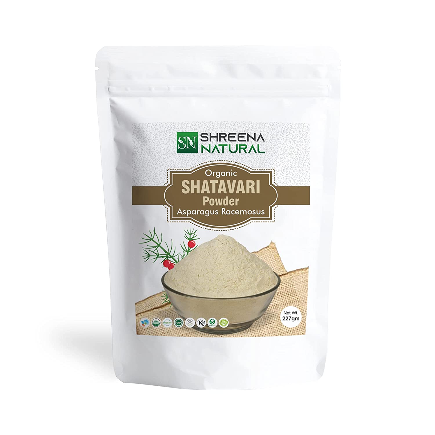 Shreena Natural 100% Organic Shatavari Powder, USDA Organic, 227gm, Asparagus Racemosus - 227 GM