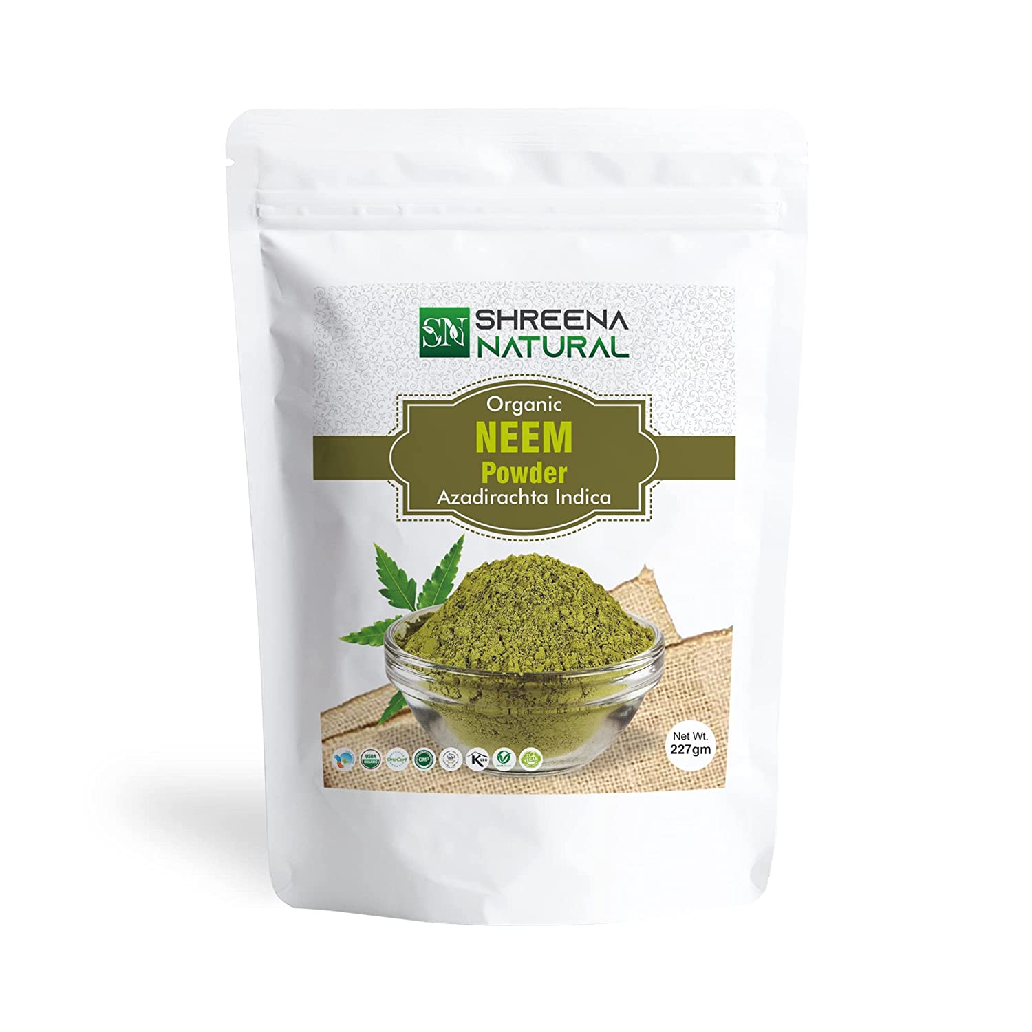 Shreena Natural | Natural And Organically Grown Neem Leaves Podwer | Azadirachta Indica 227 gm For Hair Cleanser | Skin Acne Face PACks - 227 gm