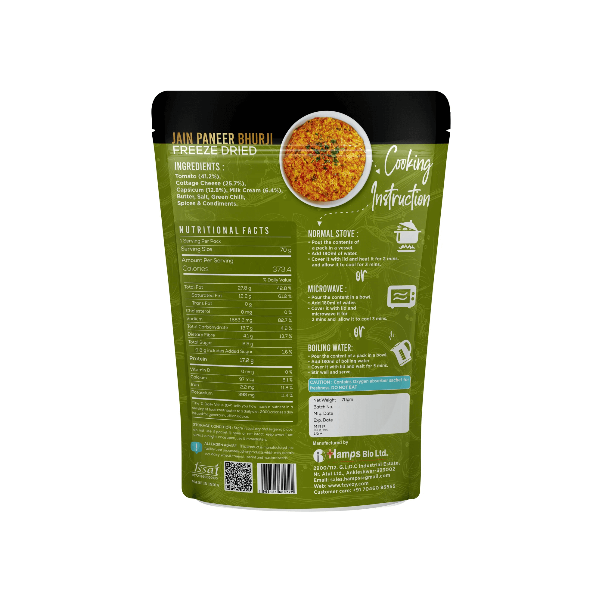 Ready to Eat Jain Paneer Bhurji 70 Gm (With Water 270 Gm)