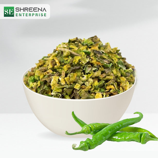 Pure Green Chilli Flakes Without Steam (3-5 MM)